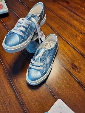 Superga Metallic Light Blue Lace-Up Sneakers